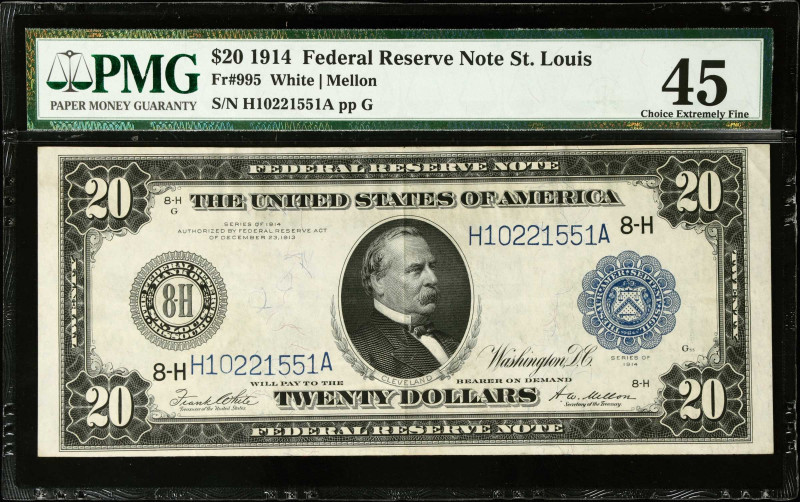 Fr. 995. 1914 $20 Federal Reserve Note. St. Louis. PMG Choice Extremely Fine 45....