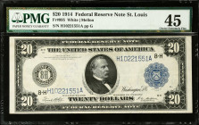 Fr. 995. 1914 $20 Federal Reserve Note. St. Louis. PMG Choice Extremely Fine 45.
PMG comments "Minor Tear."
Estimate: $200.00- $300.00