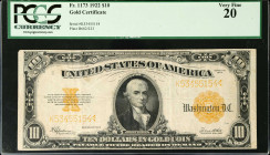 Fr. 1173. 1922 $10 Gold Certificate. PCGS Currency Very Fine 20.
A popular type, offered here in a Very Fine grade.
Estimate: $200.00- $300.00