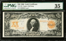 Fr. 1183. 1906 $20 Gold Certificate. PMG Choice Very Fine 35.
Dark honey gold overprints are found on this mid-grade $20.
Estimate: $500.00- $700.00