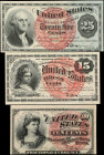 Lot of (3) Fr. 1258, 1268 & 1303. 10, 15 & 25 Cents. Choice Uncirculated & Choice About Uncirculated.
Fr. 1258 has pinholes, and Fr. 1268 has a rust ...