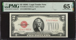Fr. 1508. 1928G $2 Legal Tender Note. PMG Gem Uncirculated 65 EPQ.
Cherry red overprints pop on this 1928G $2.
Estimate: $80.00- $120.00