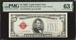 Fr. 1531Wii. 1928F $5 Legal Tender Note. Wide II. PMG Choice Uncirculated 63 EPQ.
Original paper and attractive embossing are noticed on this Legal....