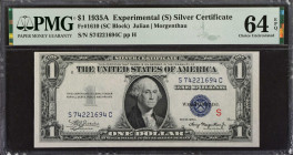Fr. 1610. 1935A $1 Silver Certificate (S) Experimental. PMG Choice Uncirculated 64 EPQ.
A nearly Gem offering of this (S) Experimental Silver Certifi...