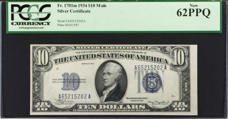 Fr. 1701m. 1934 $10 Silver Certificate Mule Note. PCGS Currency New 62 PPQ.
Thi...