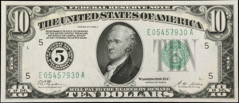 Fr. 2001-E. 1928A $10 Federal Reserve Note. Richmond. Choice Uncirculated.
An a...