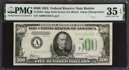 Fr. 2201-Adgs. 1934 $500 Federal Reserve Note. Boston. PMG Choice Very Fine 35 EPQ.
Good qualities stand out for the assigned grade on this mid-grade...