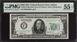 Fr. 2201-Fdgs. 1934 $500 Federal Reserve Note. Atlanta. PMG About Uncirculated 55 EPQ.
A pleasing original example of this popular denomination.
Est...
