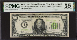 Fr. 2201-Ilgs. 1934 $500 Federal Reserve Note. Minneapolis. PMG Choice Very Fine 35.
PMG comments "Ink, Foreign Substance."
Estimate: $1300.00- $180...