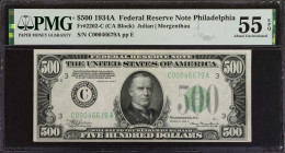 Fr. 2202-C. 1934A $500 Federal Reserve Note. Philadelphia. PMG About Uncirculated 55 EPQ.
An About Uncirculated offering of this Philly $500, offered...