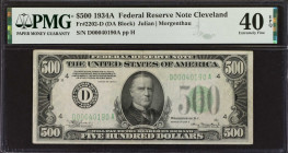 Fr. 2202-D. 1934A $500 Federal Reserve Note. Cleveland. PMG Extremely Fine 40 EPQ.
An attractive mid-grade $500, which has earned PMG's coveted EPQ q...