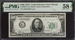 Fr. 2202-G. 1934A $500 Federal Reserve Note. Chicago. PMG Choice About Uncirculated 58 EPQ.
Appealing margins are found on this Chicago $500.
Estima...