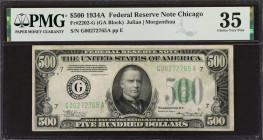 Fr. 2202-G. 1934A $500 Federal Reserve Note. Chicago. PMG Choice Very Fine 35.
A mid-grade offering of this popular Chicago district $500.
Estimate:...