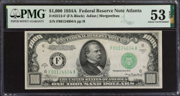 Fr. 2212-F. 1934A $1000 Federal Reserve Note. Atlanta. PMG About Uncirculated 53 EPQ.
This Atlanta One Thousand offers attractive margins and origina...