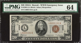 Fr. 2305. 1934A $20 Hawaii Emergency Note. PMG Choice Uncirculated 64.
An attractive CU offering of this WWII era emergency issue note.
Estimate: $6...