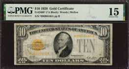 Fr. 2400*. 1928 $10 Gold Certificate Star Note. PMG Choice Fine 15.
A replacement type missing from most small size collections.
Estimate: $200.00- ...