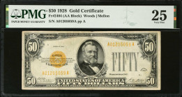 Fr. 2404. 1928 $50 Gold Certificate. PMG Very Fine 25.
An elusive denomination, often missing from small size Gold Certificate collections.
Estimate...