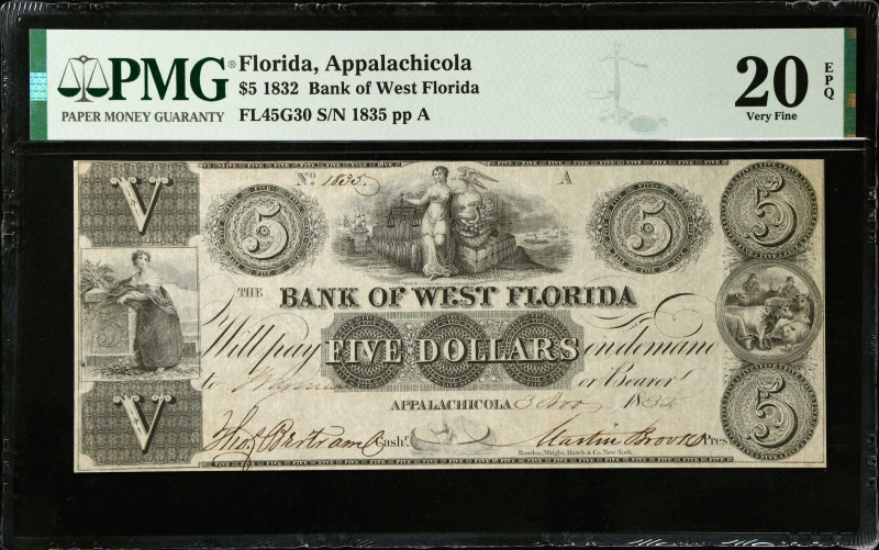 $5 1832. PMG Very Fine 20 EPQ.
FL45G30. No. 1835, Plate A.
Estimate: $100.00- ...