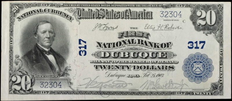 Dubuque, Iowa. $20 1902 Plain Back. Fr. 650. The First NB. Charter #317. Choice ...