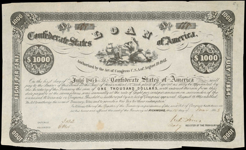 Ball 32. Cr. 76. Act of August 19, 1861. $1000. Fine.
Rarity 5+. Annotations, t...