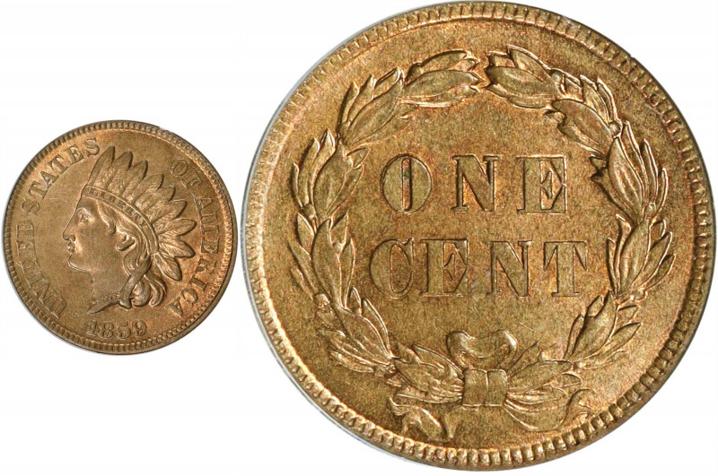 1859 Indian Cent. MS-62 (PCGS). OGH.
PCGS# 2052. NGC ID: 227E.
Estimate: $0.00...
