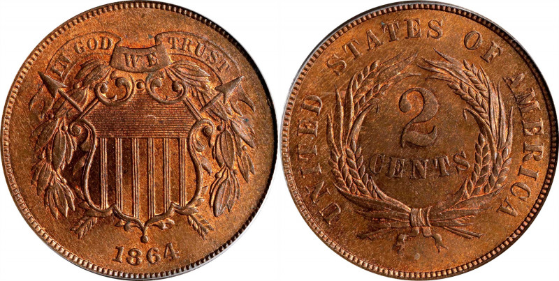 1864 Two-Cent Piece. Large Motto. MS-63 RB (PCGS). OGH.
PCGS# 3577. NGC ID: 22N...
