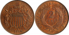 1869 Two-Cent Piece. MS-63 RB (PCGS). OGH.
PCGS# 3604. NGC ID: 22ND.
Estimate: $0.00- $0.00