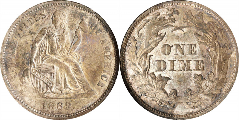 1862 Liberty Seated Dime. MS-61 (NGC). OH.
PCGS# 4635. NGC ID: 239H.
Estimate:...