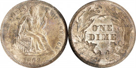 1862 Liberty Seated Dime. MS-61 (NGC). OH.
PCGS# 4635. NGC ID: 239H.
Estimate: $0.00- $0.00