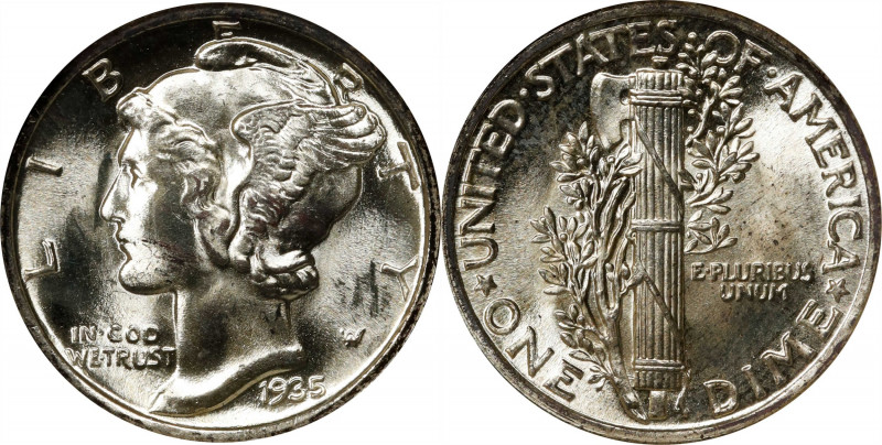1935 Mercury Dime. MS-66 FB (NGC). OH.
PCGS# 4993. NGC ID: 23JC.
Estimate: $0....