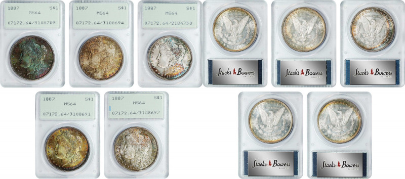 Lot of (5) 1887 Morgan Silver Dollars. MS-64 (PCGS). OGH--First Generation.
PCG...