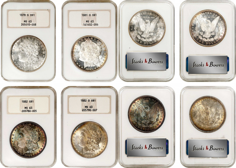 Lot of (4) Early Date Morgan Silver Dollars. MS-63 (NGC). OH.
Included are: 187...