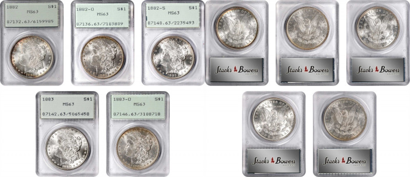 Lot of (5) 1880s Morgan Silver Dollars. MS-63 (PCGS). OGH--First Generation.
In...