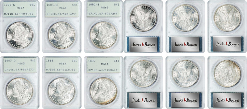 Lot of (6) 19th Century Morgan Silver Dollars. MS-63 (PCGS). OGH--First Generati...