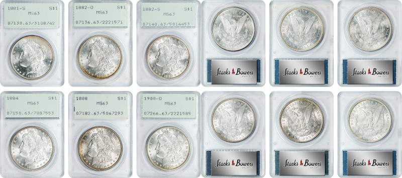 Lot of (6) Pre-1921 Morgan Silver Dollars. MS-63 (PCGS). OGH--First Generation....