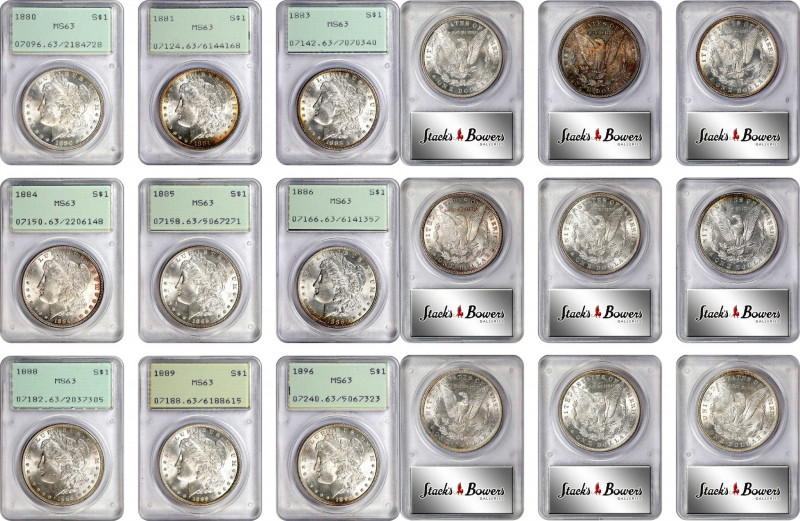 Lot of (9) 19th Century Philadelphia Mint Morgan Silver Dollars. MS-63 (PCGS). O...