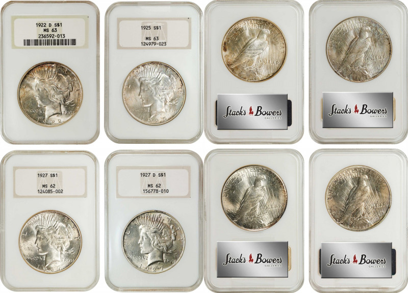 Lot of (4) Mint State Peace Silver Dollars. (NGC). OH.
Included are: 1922-D MS-...