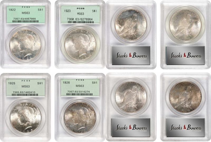 Lot of (4) Philadelphia Mint Peace Silver Dollars. MS-63 (PCGS). OGH.
Included ...