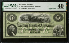 Eufaula, Alabama. Eastern Bank of Alabama. 1858 $5. PMG Extremely Fine 40. Remainder.
Plate D. George Washington at left with mule team at top center...