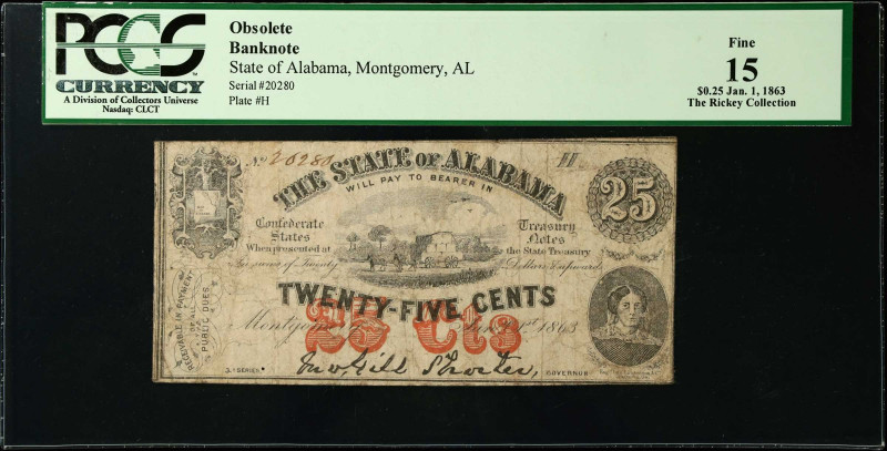 Lot of (3). Montgomery, Alabama. State of Alabama. 1863. 25 Cents & $1. PCGS Ban...