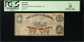 Lot of (3). Montgomery, Alabama. State of Alabama. 1863. 25 Cents & $1. PCGS Banknote Fine 15 & PMG Choice Uncirculated 63.
A trio of State of Alabam...