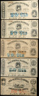 Lot of (5). Montgomery, Alabama. State of Alabama. 1863 25 & 50 Cents. Fine.
A grouping of five civil war era Alabama obsoletes. Toning, staining, an...