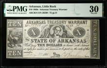 Little Rock, Arkansas. Arkansas Treasury Warrant. 1860s $10. PMG Very Fine 30.
ARCR54. No. 28280/75, Plate D.
Estimate: $100.00- $200.00