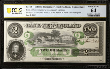 Lot of (2). East Haddam, Connecticut. Bank of New England at Goodspeed's Landing. 18__ (1860s) $2 & $5. PCGS Banknote Choice Uncirculated 63 PPQ & 64....