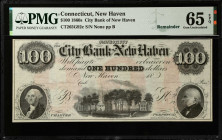 New Haven, Connecticut. City Bank of New Haven. 1860's $100. PMG Gem Uncirculated 65 EPQ. Remainder.
CT265G92c. Plate B. Remainder.
Estimate: $200.0...