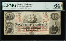 Tallahassee, Florida. State of Florida. 1864 $3. PMG Choice Uncirculated 64 EPQ.
FLCR37. No. 2087, Plate J. Nearly Gem.
Estimate: $500.00- $700.00