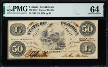 Tallahassee, Florida. State of Florida. 1861 $50. PMG Choice Uncirculated 64.
FLCR3. No. 3106, Plate G.
Estimate: $150.00- $250.00