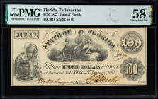 Tallahassee, Florida. State of Florida. 1862 $100. PMG Choice About Uncirculated 58 EPQ.
FLCR10. No. 92, Plate H.
Estimate: $250.00- $350.00
