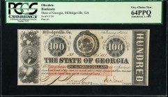 Milledgeville, Georgia. State of Georgia. 1863 $100. PCGS Currency Very Choice New 64 PPQ.
No. 11341, Plate A.
Estimate: $80.00- $120.00