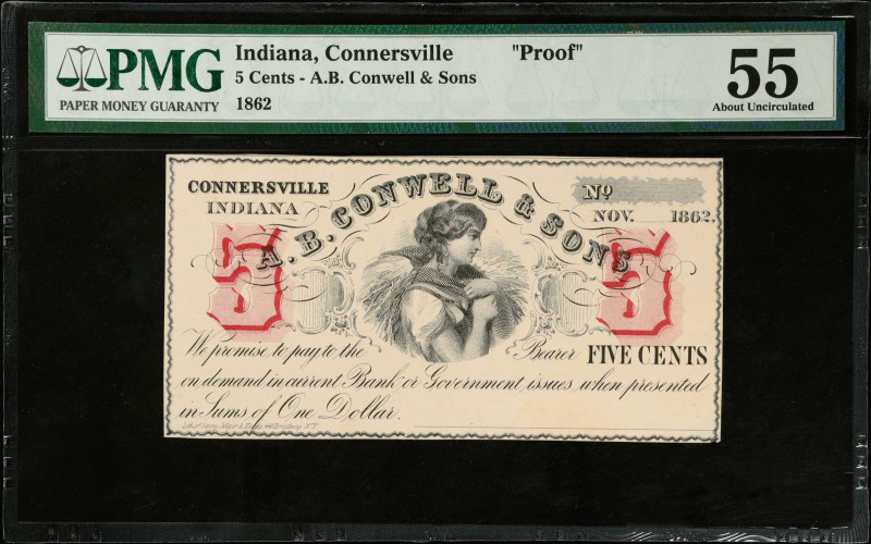 Connersville, Indiana. A.B. Conwell & Sons. 1862 5 Cents. PMG About Uncirculated...